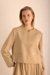 Camel Yakasız Kısa Tencel Ceket - 1