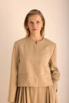 Camel Yakasız Kısa Tencel Ceket - 6