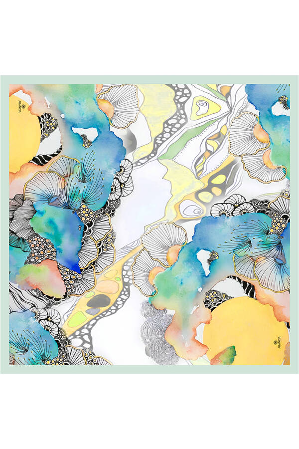 Mint Yeşili 90X90 Arancia İpek Tivil Eşarp - 1