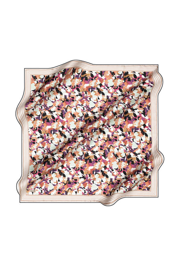 Çiçek Desenli Aker İpek Krep Saten Eşarp - 1