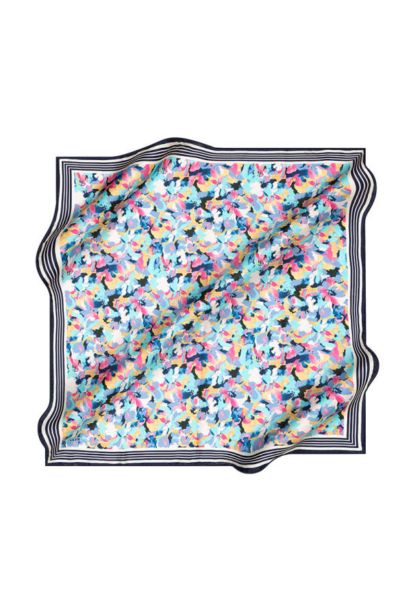 Çiçek Desenli Aker İpek Krep Saten Eşarp - 1