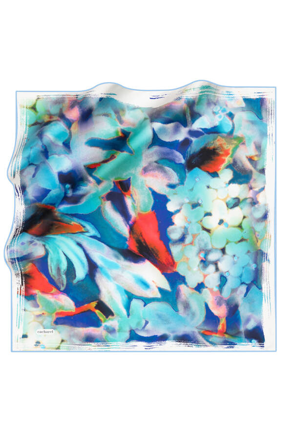 Çiçek Desenli İpek Twill Eşarp - 1