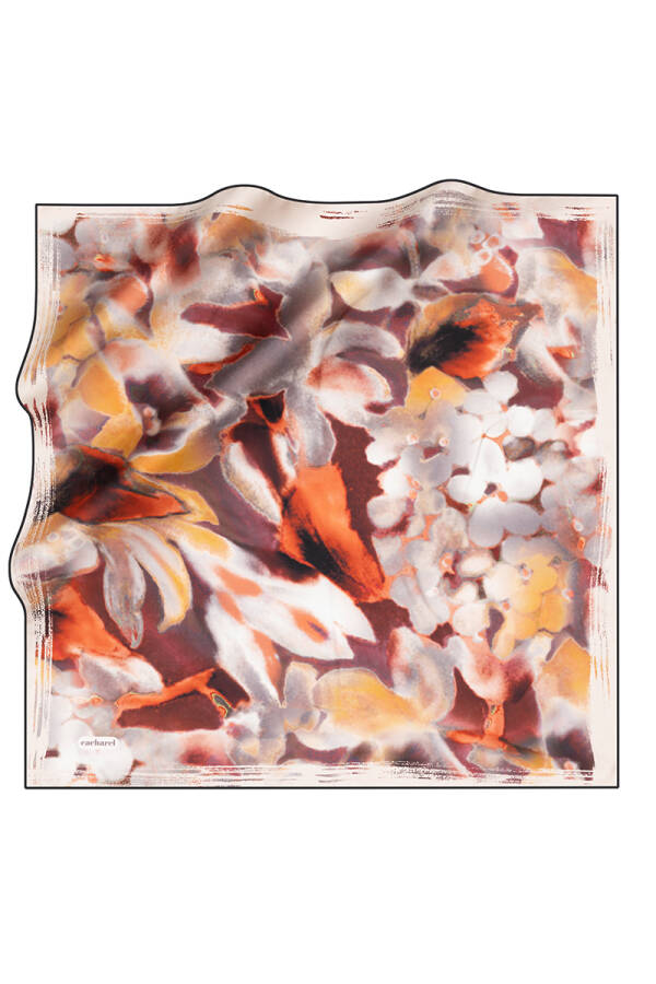 Çiçek Desenli İpek Twill Eşarp - 1