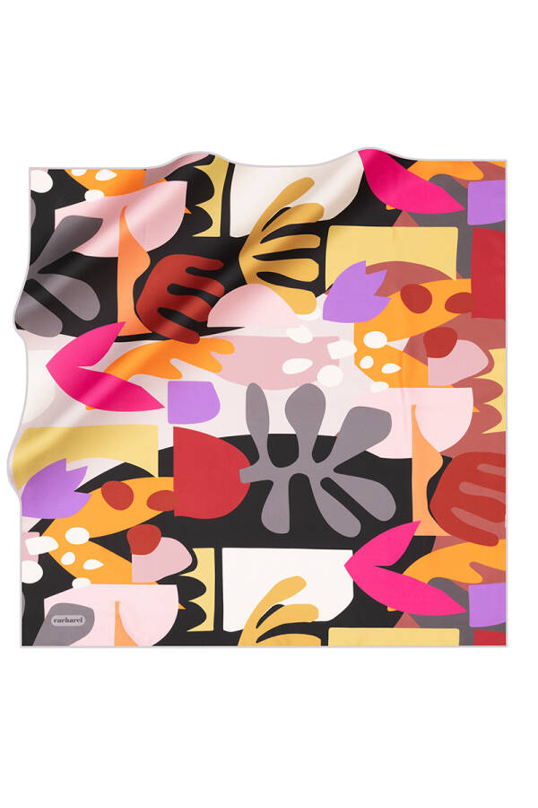 Çiçek Desenli İpek Twill Eşarp - 1