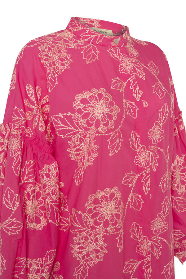 Pembe Çiçek Desenli Hakim Yaka Tunik - 2