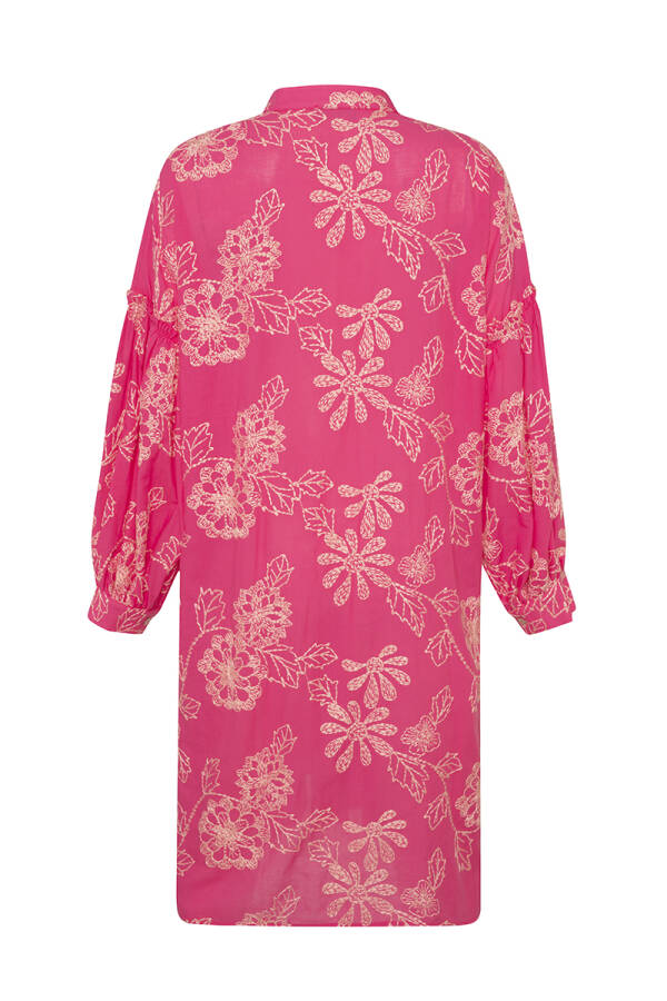 Pembe Çiçek Desenli Hakim Yaka Tunik - 3