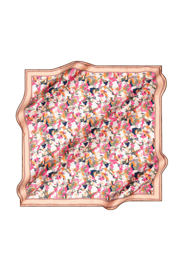 Çiçek Desenli İpek Krep Saten Eşarp - Aker