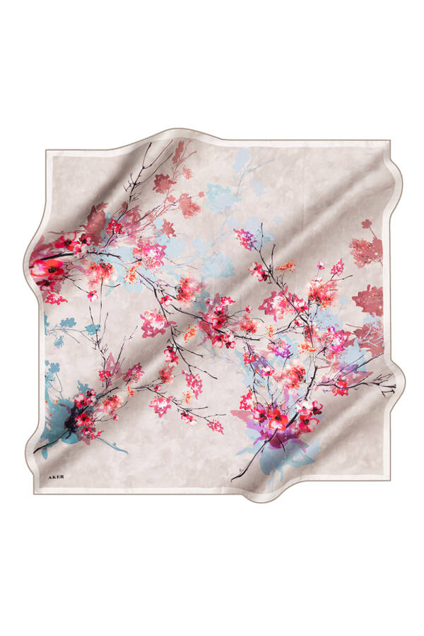 Çiçek Desenli İpek Tivil Eşarp - 1
