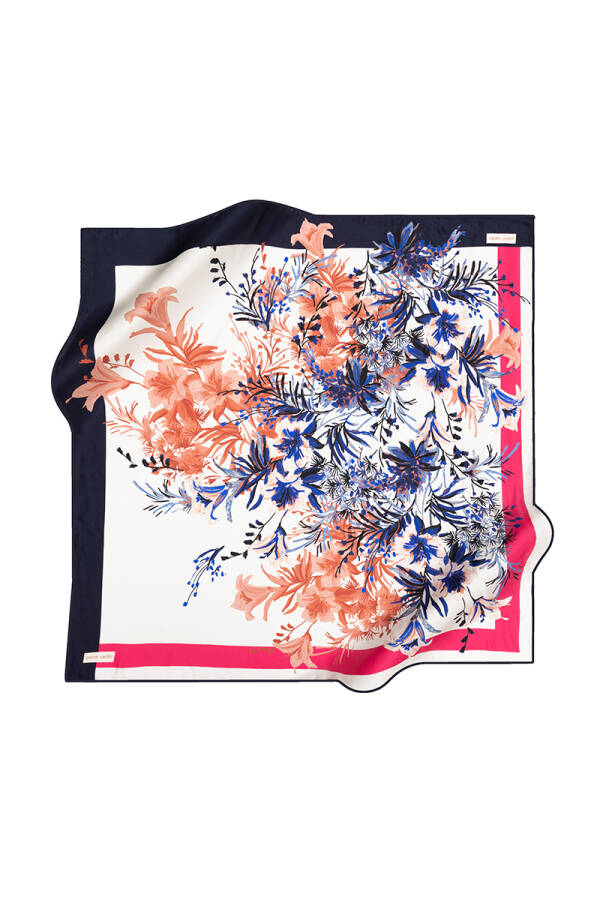 Çiçek Desenli İpek Krep Saten Eşarp - 1