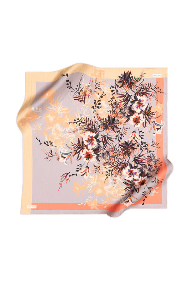 Çiçek Desenli İpek Krep Saten Eşarp - 1