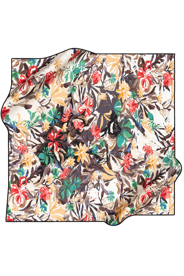 Çiçek Desenli İpek Twill Eşarp - Pierre Cardin