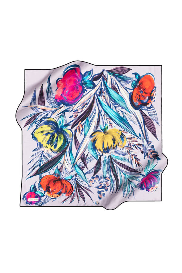 Çiçek Desenli Pierre Cardin Krep Saten Eşarp - 1