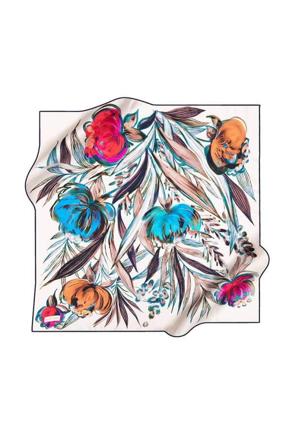 Çiçek Desenli İpek Krep Saten Eşarp - 1