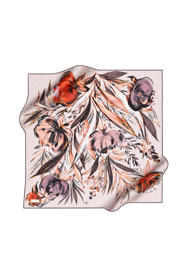 Çiçek Desenli İpek Krep Saten Eşarp - 1