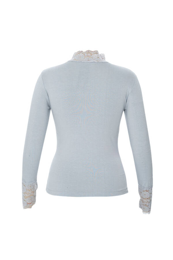 Gri Dantelli Balıkçı Yaka Uzun Kol - 1