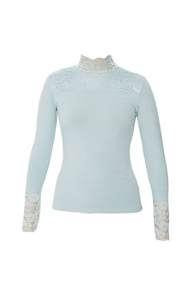 Yeşil Dantelli Balıkçı Yaka Uzun Kol - 1