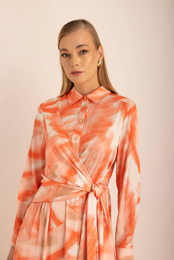 Desenli Saten Elbise - 3