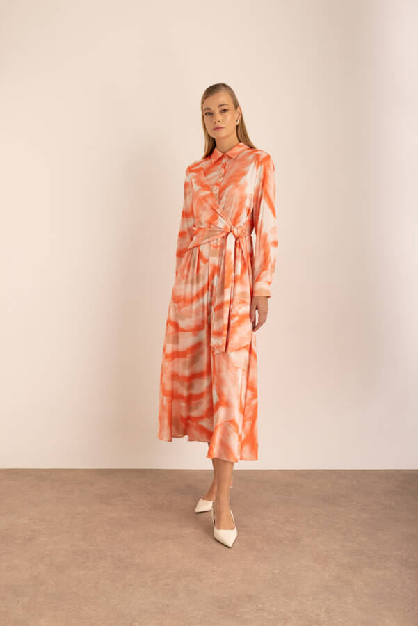 Desenli Saten Elbise - Aker