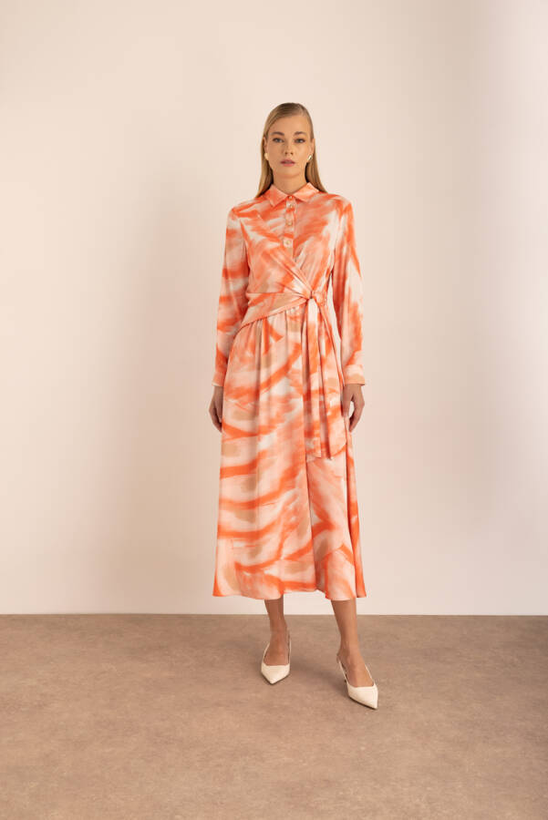 Desenli Saten Elbise - 5