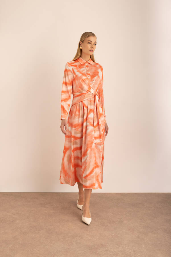 Desenli Saten Elbise - Aker (1)