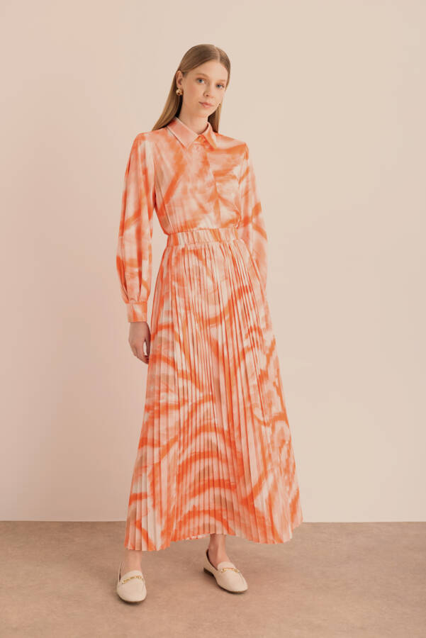 Desenli Piliseli Beli Lastikli Etek - Aker