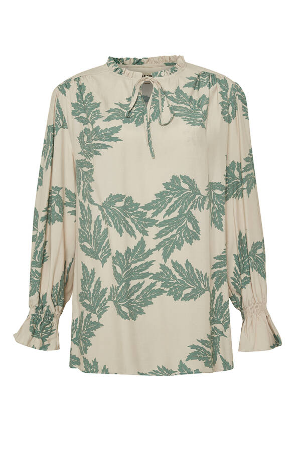 Yeşil Desenli Rahat Kesim Bluz - 1