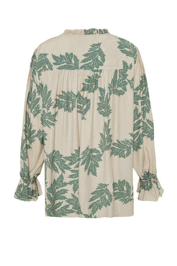 Yeşil Desenli Rahat Kesim Bluz - 3