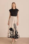 Ekru Desenli Kloş Etek - 1