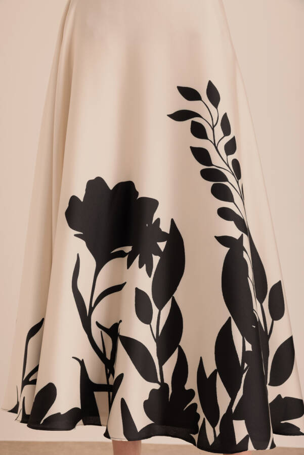 Ekru Desenli Kloş Etek - 3