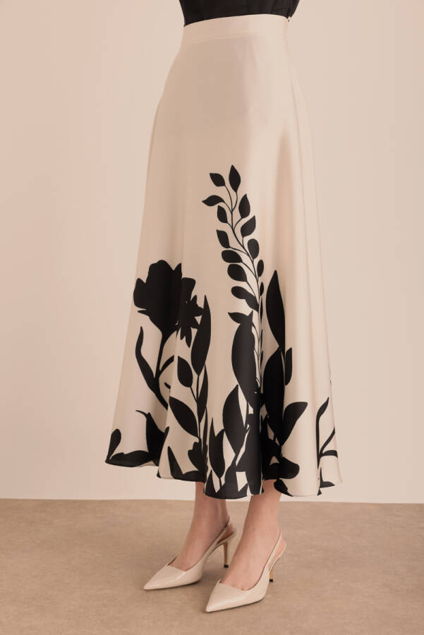 Ekru Desenli Kloş Etek - 5