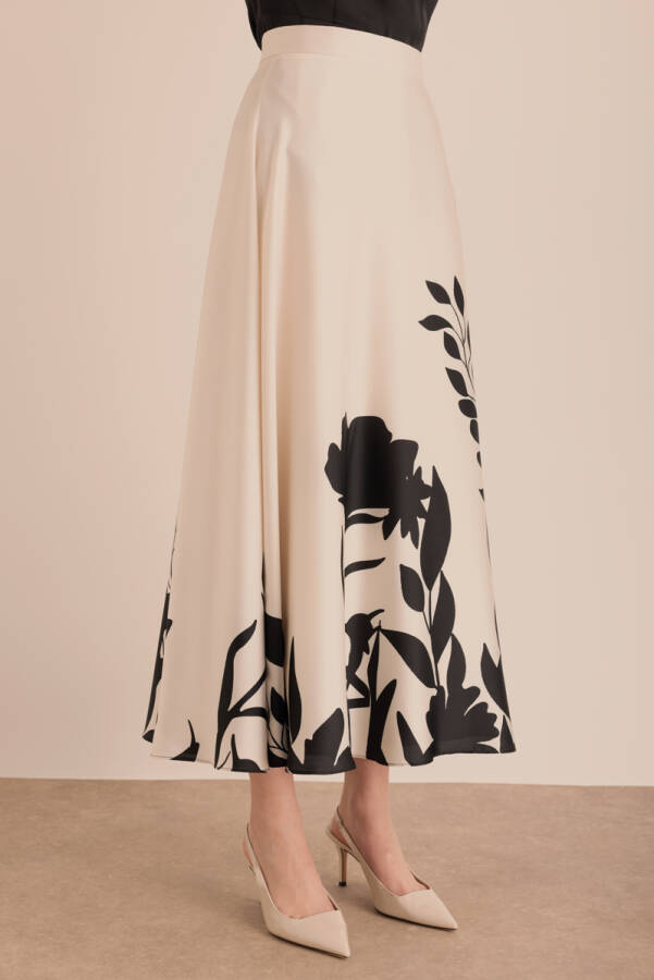 Ekru Desenli Kloş Etek - 6