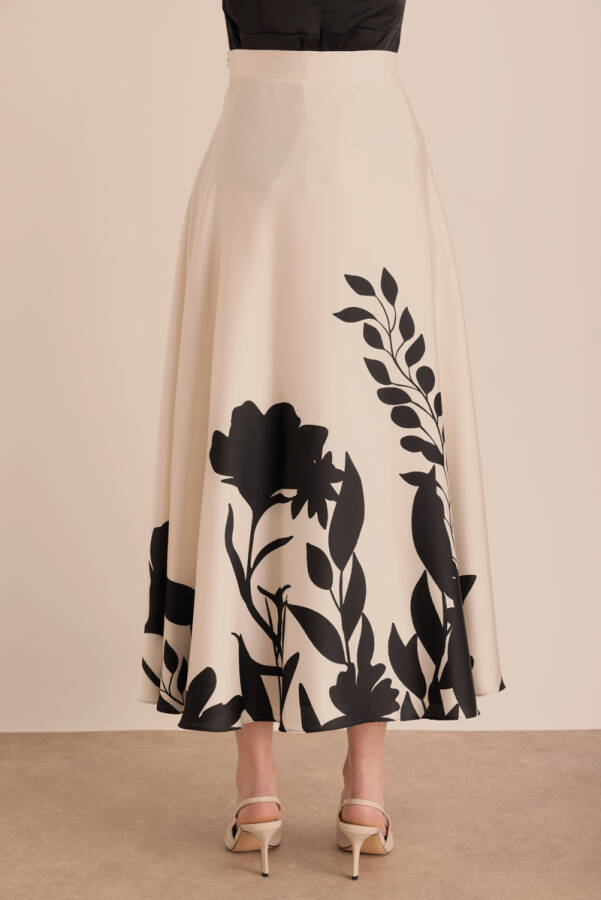 Ekru Desenli Kloş Etek - 7