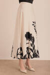 Ekru Desenli Kloş Etek - 6