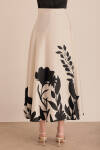 Ekru Desenli Kloş Etek - 7