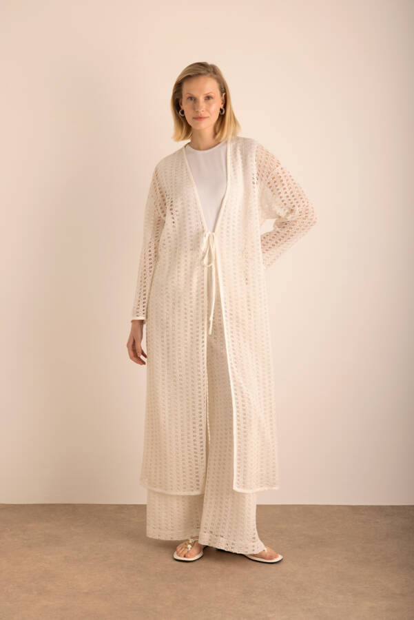 Ekru Cotton Dantel Hırka - Aker