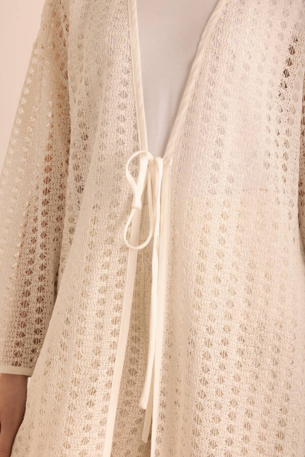 Ekru Cotton Dantel Hırka - 4