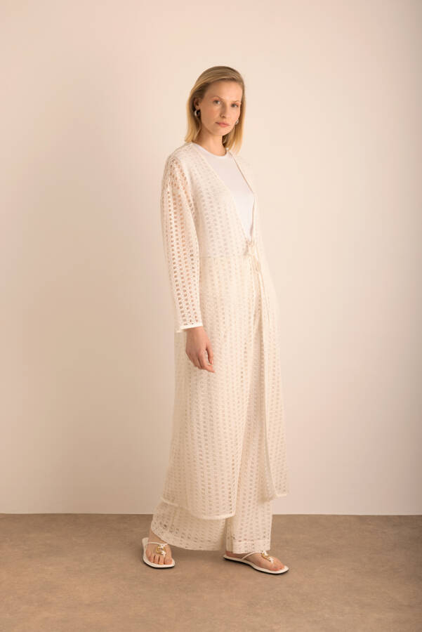 Ekru Cotton Dantel Hırka - 5