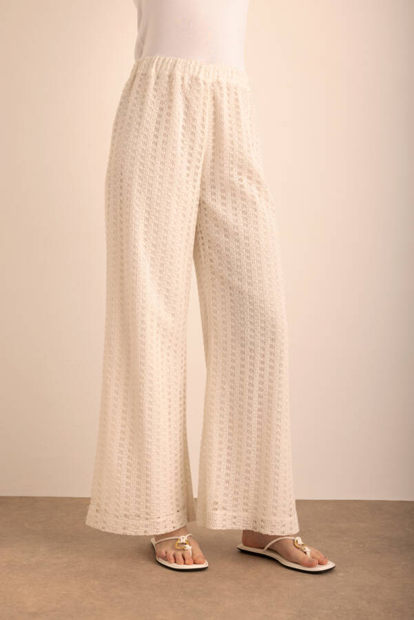 Ekru Beli Lastikli Cotton Dantel Astarlı Pantolon - 5