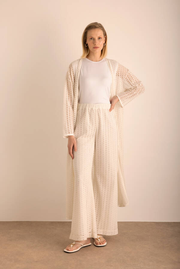 Ekru Beli Lastikli Cotton Dantel Astarlı Pantolon - 1