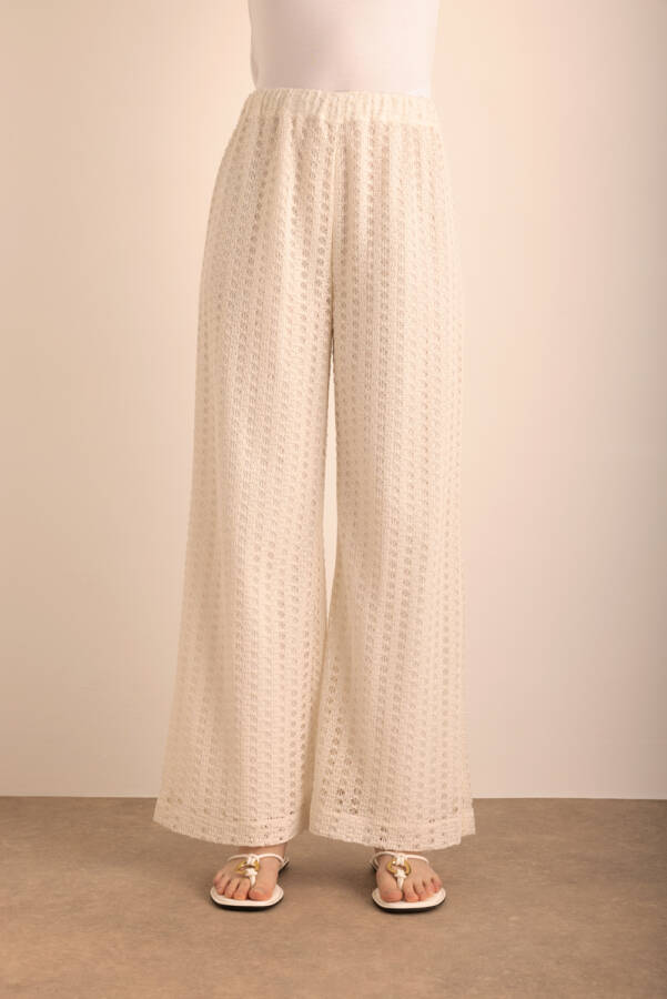 Ekru Beli Lastikli Cotton Dantel Astarlı Pantolon - 2