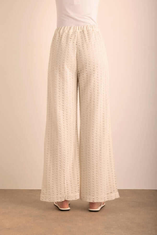 Ekru Beli Lastikli Cotton Dantel Astarlı Pantolon - 6