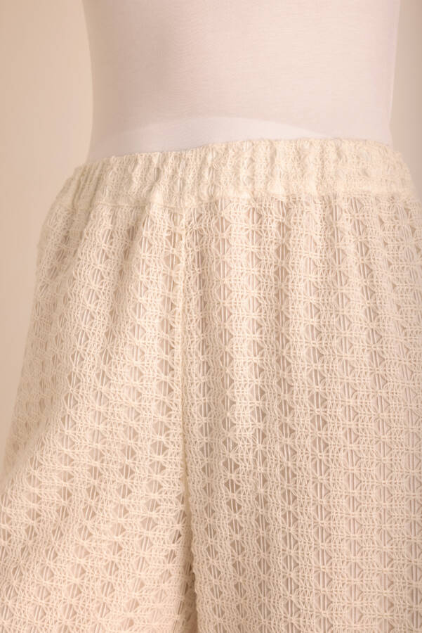 Ekru Beli Lastikli Cotton Dantel Astarlı Pantolon - 3