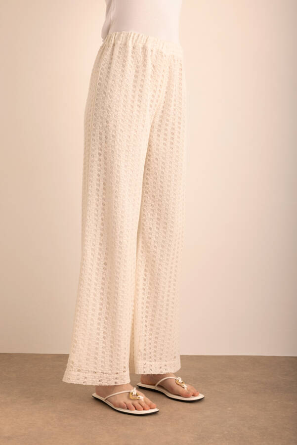 Ekru Beli Lastikli Cotton Dantel Astarlı Pantolon - 4