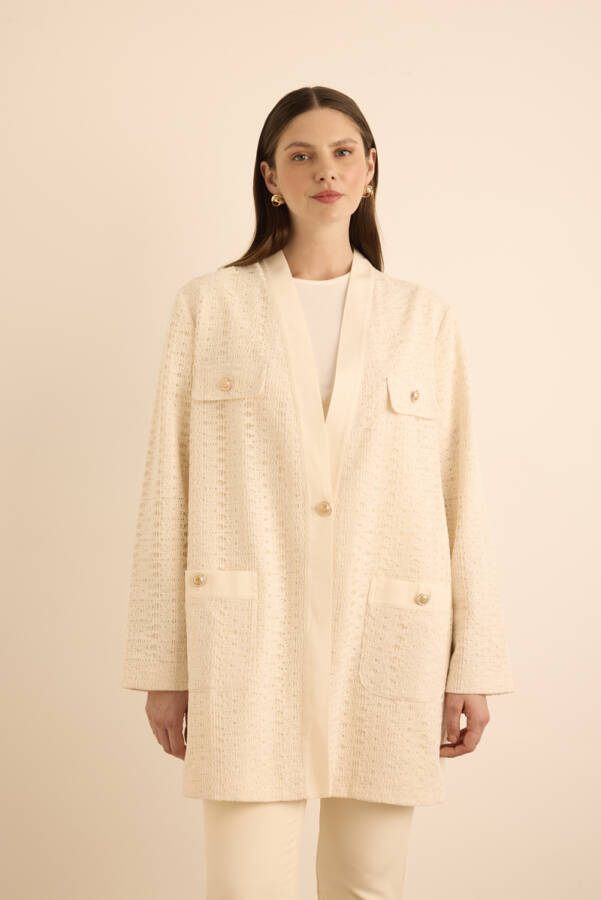 Ekru Cotton Dantel Hırka - 1