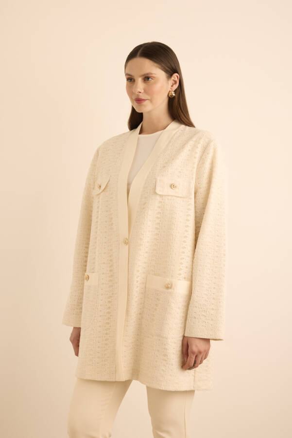 Ekru Cotton Dantel Hırka - 2