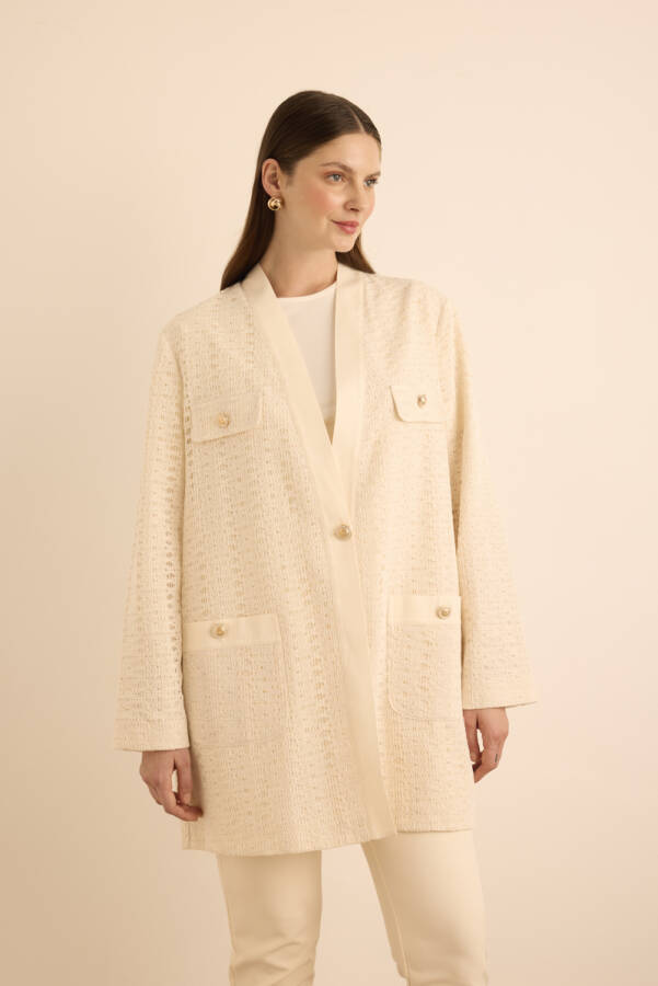 Ekru Cotton Dantel Hırka - 3