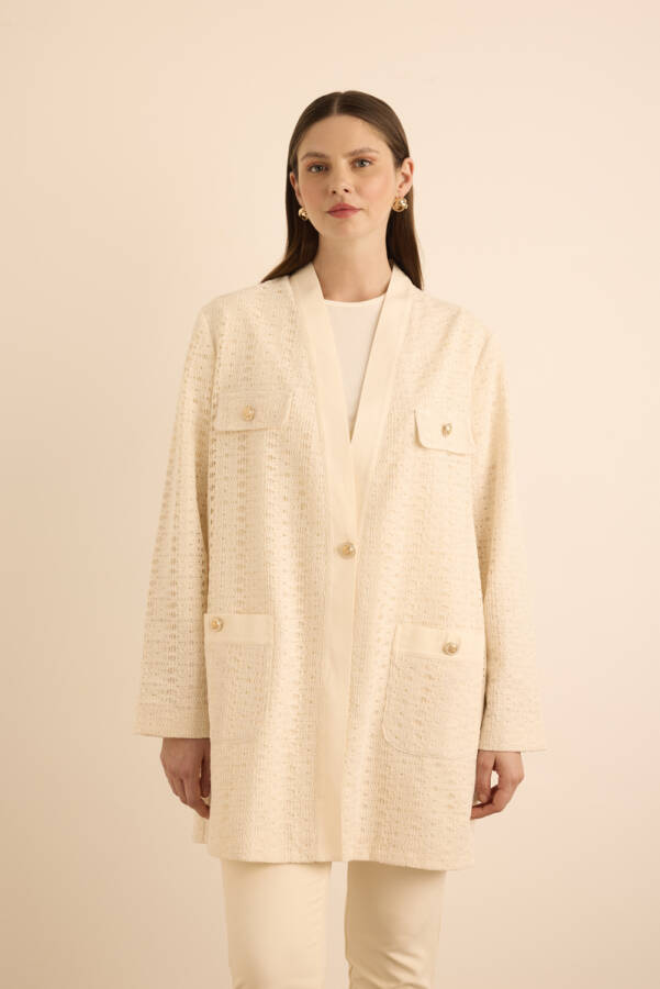 Ekru Cotton Dantel Hırka - 4
