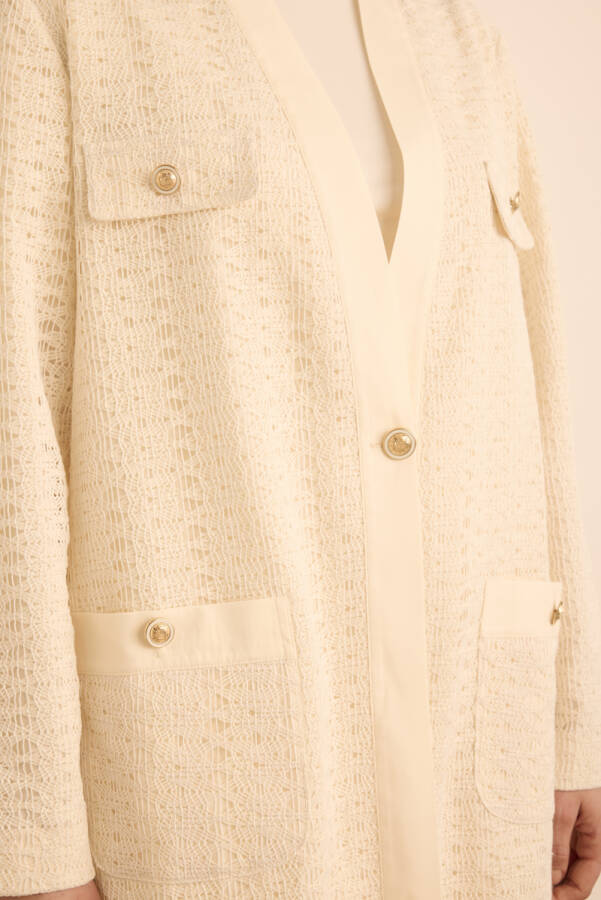 Ekru Cotton Dantel Hırka - 5