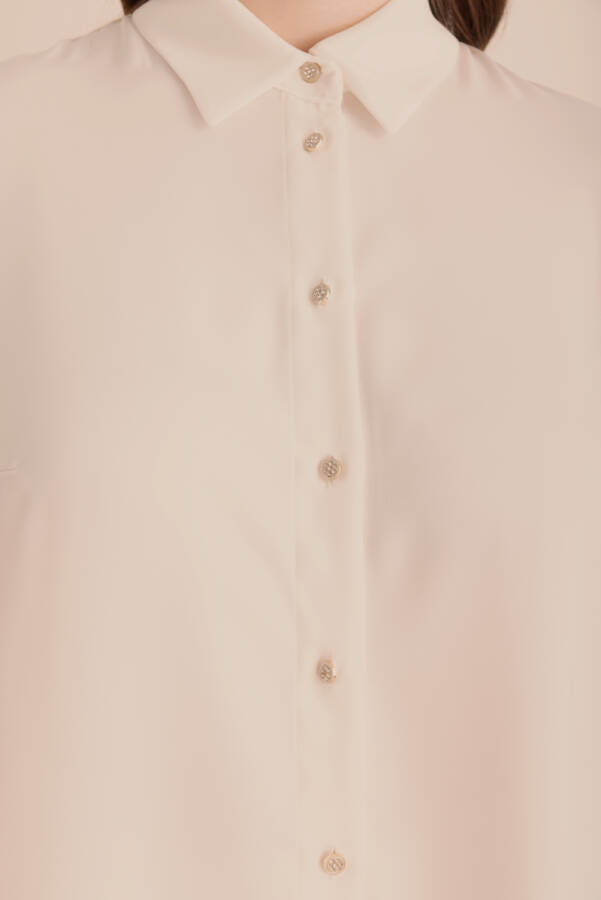 Ekru Arkası Pilise Detaylı Dokuma Tunik - 3