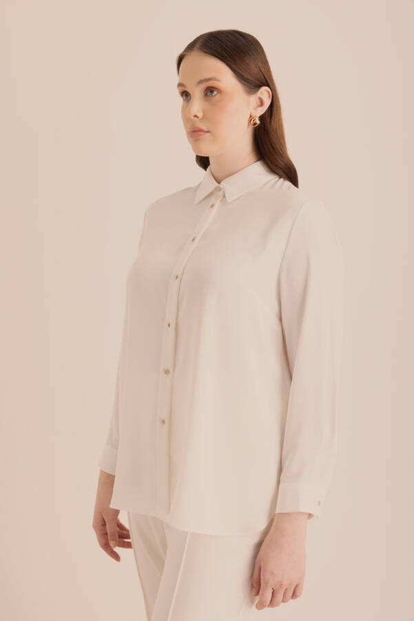 Ekru Arkası Pilise Detaylı Dokuma Tunik - 5